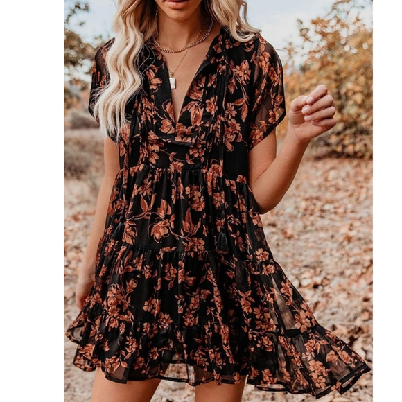 Dresses & Skirts - Plus Size Floral Chiffon Tunic Dress